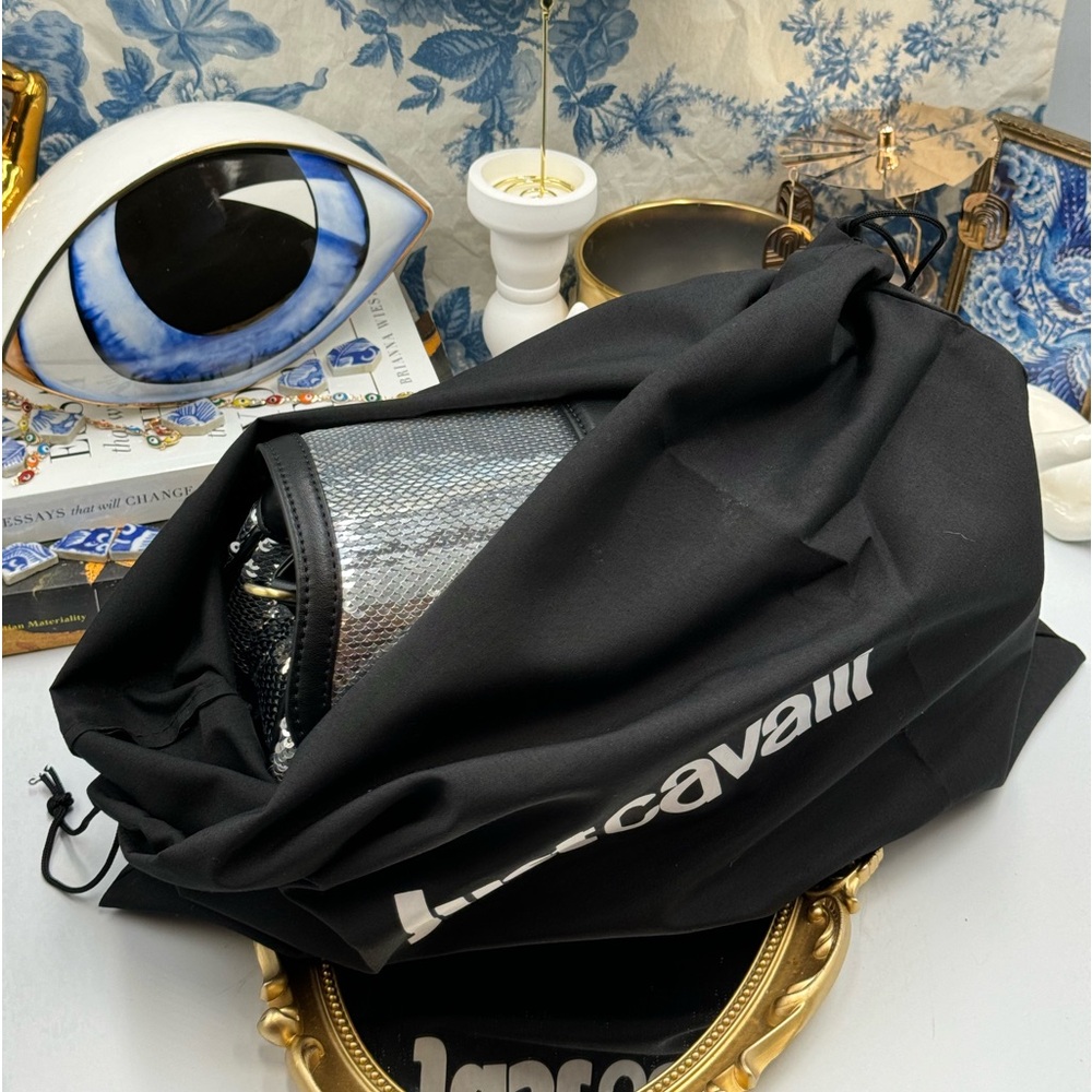 🆕 JUST CAVALLI 🧿 NWT Iconic Snakes Logo-Plaque Sequin Handbag - Picture 15 of 15